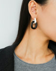 Minimalist Silver & Ebony Geometric Drop Earrings (Detachable Design)