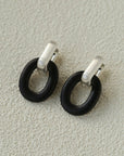 Minimalist Silver & Ebony Geometric Drop Earrings (Detachable Design)