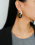Minimalist Silver & Ebony Geometric Drop Earrings (Detachable Design)