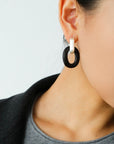 Minimalist Silver & Ebony Geometric Drop Earrings (Detachable Design)