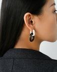 Minimalist Silver & Ebony Geometric Drop Earrings (Detachable Design)
