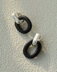 Minimalist Silver & Ebony Geometric Drop Earrings (Detachable Design)