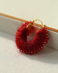 Morandi Fuzzy Yarn Hoop Earrings Crimson & Gold