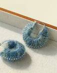 Morandi Fuzzy Yarn Hoop Earrings Blue-green & Silver