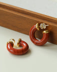 Natural Tiger’s Eye & Red Stone Hoop Earrings - floysun