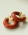 Natural Tiger’s Eye & Red Stone Hoop Earrings - floysun