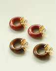 Natural Tiger’s Eye & Red Stone Hoop Earrings - floysun