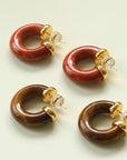 Natural Tiger’s Eye & Red Stone Hoop Earrings - floysun