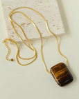 Niche Square Tiger's Eye Stone Long Chain Necklace - floysun