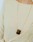 Niche Square Tiger's Eye Stone Long Chain Necklace - floysun