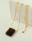 Niche Square Tiger's Eye Stone Long Chain Necklace - floysun