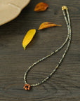 Sandalwood Floret Red Agate Speckled Stone Tube Beads Beaded Necklace - floysun