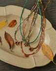 Sandalwood Floret Red Agate Speckled Stone Tube Beads Beaded Necklace - floysun