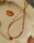 Sandalwood Floret Red Agate Speckled Stone Tube Beads Beaded Necklace - floysun