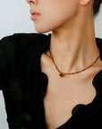 Sandalwood Floret Red Agate Speckled Stone Tube Beads Beaded Necklace - floysun
