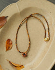 Sandalwood Floret Red Agate Speckled Stone Tube Beads Beaded Necklace - floysun