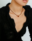 Sandalwood Floret Red Agate Speckled Stone Tube Beads Beaded Necklace - floysun