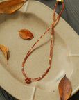 Sandalwood Floret Red Agate Speckled Stone Tube Beads Beaded Necklace - floysun