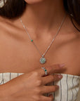 Silver Coin Necklace with Emerald Accents - ORE Jewelry