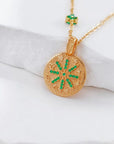 Silver Coin Necklace with Emerald Accents - ORE Jewelry