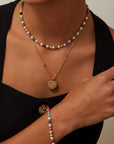 Silver Coin Necklace with Emerald Accents - ORE Jewelry