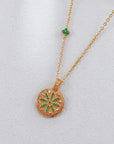 Silver Coin Necklace with Emerald Accents - ORE Jewelry