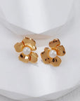 Silver Floral Petal Pearl Earrings - ORE Jewelry
