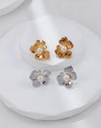 Silver Floral Petal Pearl Earrings - ORE Jewelry