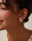 Silver Floral Petal Pearl Earrings - ORE Jewelry