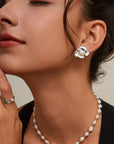 Silver Floral Petal Pearl Earrings - ORE Jewelry