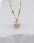 Silver Perfect Round Pearl UFO Necklace - ORE Jewelry