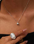 Silver Perfect Round Pearl UFO Necklace - ORE Jewelry