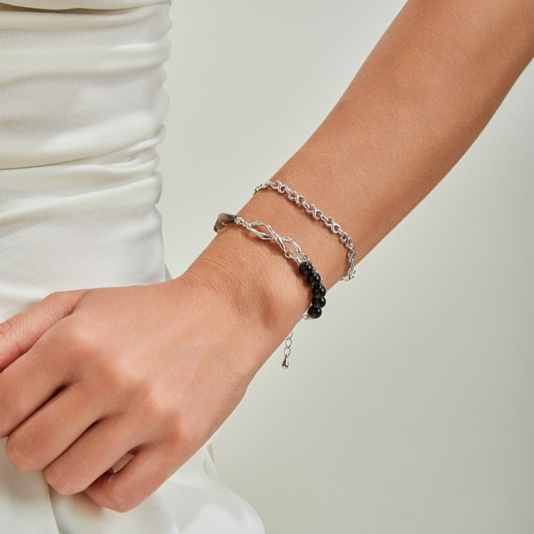 Smoky Quartz Black Onyx Adjustable Bracelet - ORE Jewelry