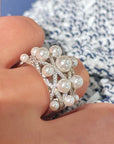 Swarovski Pearl Statement Ring Quilted Hollow Design - 6