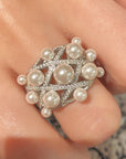 Swarovski Pearl Statement Ring Quilted Hollow Design - 3