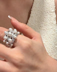 Swarovski Pearl Statement Ring Quilted Hollow Design - 7