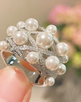 Swarovski Pearl Statement Ring Quilted Hollow Design - 5