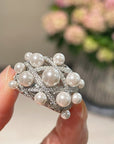 Swarovski Pearl Statement Ring Quilted Hollow Design - 3