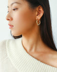 Textured Molten Metal C-Shaped Hoop Earrings with Freshwater Pearl Gemstones