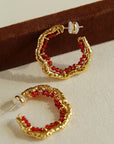 Textured Molten Metal C-Shaped Hoop Earrings with Freshwater Pearl Gemstones