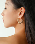 Textured Molten Metal C-Shaped Hoop Earrings with Freshwater Pearl Gemstones