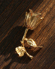 Vintage Gold Rose Branch Brooch - floysun