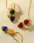 Vintage-Inspired Double Stone Heart & Square Pendant Necklace