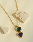 Vintage-Inspired Double Stone Heart & Square Pendant Necklace