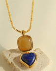 Vintage-Inspired Double Stone Heart & Square Pendant Necklace