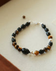 Vintage Tiger’s Eye & Black Agate Beaded Bracelet - floysun