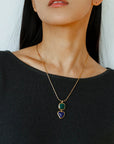 Vintage-Inspired Double Stone Heart & Square Pendant Necklace