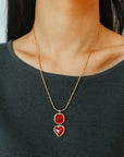 Vintage-Inspired Double Stone Heart & Square Pendant Necklace